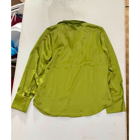 Rachel Zoe Lime Green Satin Button Down Blouse – Size L (NWT) - Picture 11 of 12